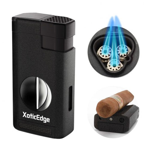 High-Line Triple Torch Lighter with Recessed V-Cut Cutter – Black