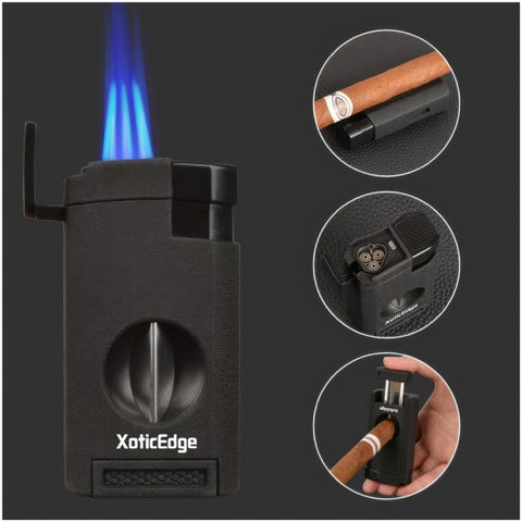 High-Line Triple Torch Lighter with Recessed V-Cut Cutter – Black