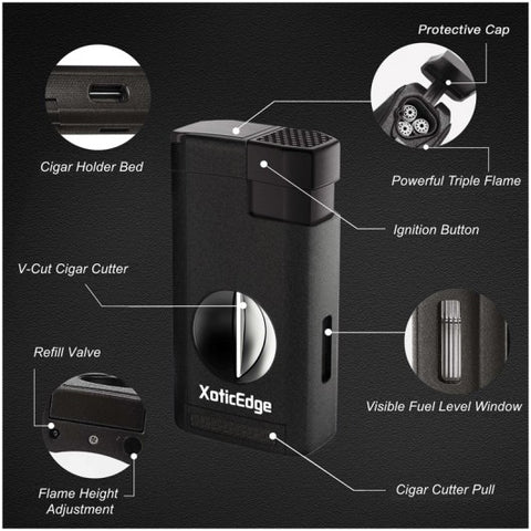 High-Line Triple Torch Lighter with Recessed V-Cut Cutter – Black