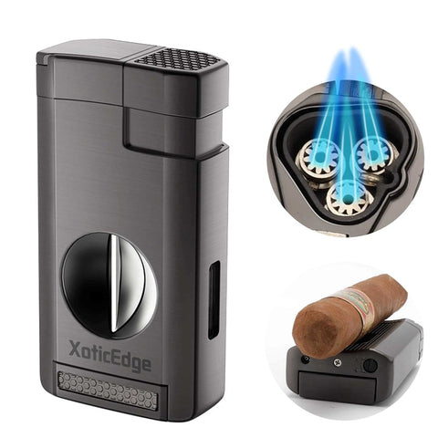 High-Line Triple Torch Lighter with Recessed V-Cut Cutter – Gun Metal Finish