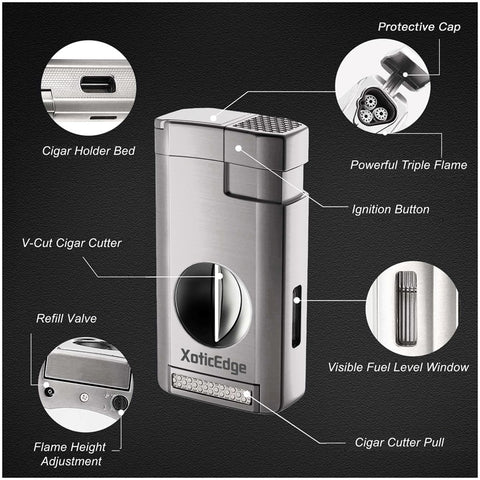 High-Line Triple Torch Lighter with Recessed V-Cut Cutter – Gun Metal Finish