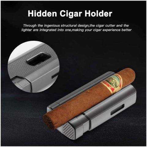 Triple Torch Lighter with Onboard V-Cut Cigar Cutter Silver