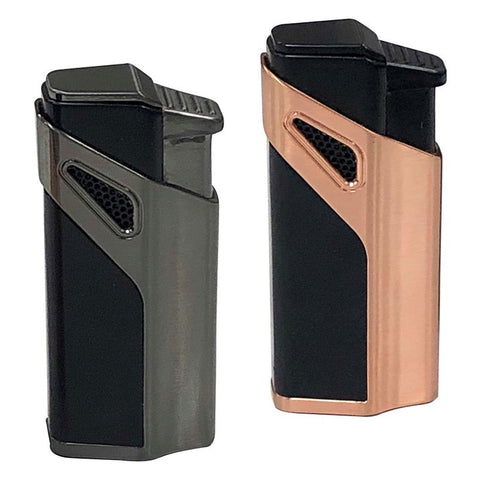 Title: Angled Triple Flame Torch Lighter – Copper Finish with Built-In Punch Cutter