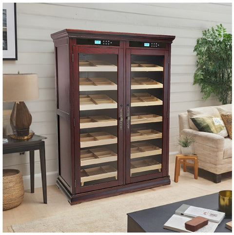 Prestige Reagan Elite 4,000-Cigar Dual Zone Electric Humidor – Rich Dark Cherry Finish