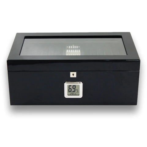 Dakota Black Glass-Top Humidor – 120 Cigar Capacity with Polished Chrome Accents
