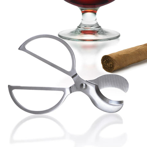 Stainless Steel Cigar Scissors with Black PVC Leather Pouch