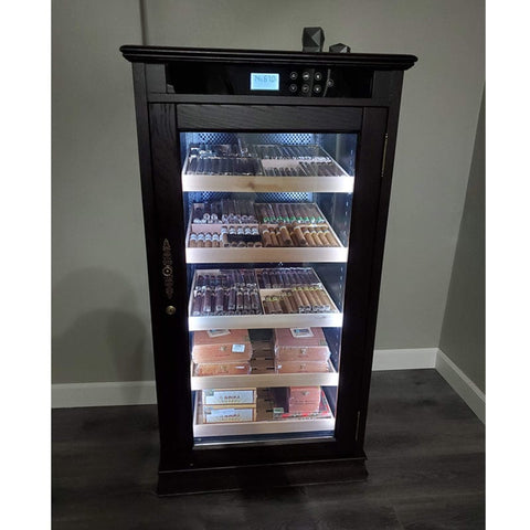 The Redford Electronic Climate-Controlled Cigar Cabinet Humidor – Rich Dark Cherry Finish, 1250 Cigar