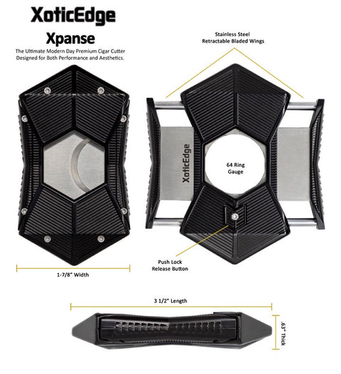 XoticEdge Xpanse Push-Button Guillotine Cigar Cutter – Sleek Black Finish