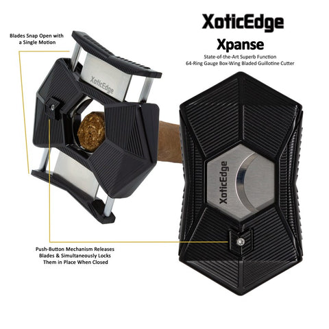 XoticEdge Xpanse Push-Button Guillotine Cigar Cutter – Sleek Black Finish